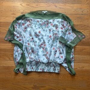 Max Studio green Floral Blouse with Short Sleeves